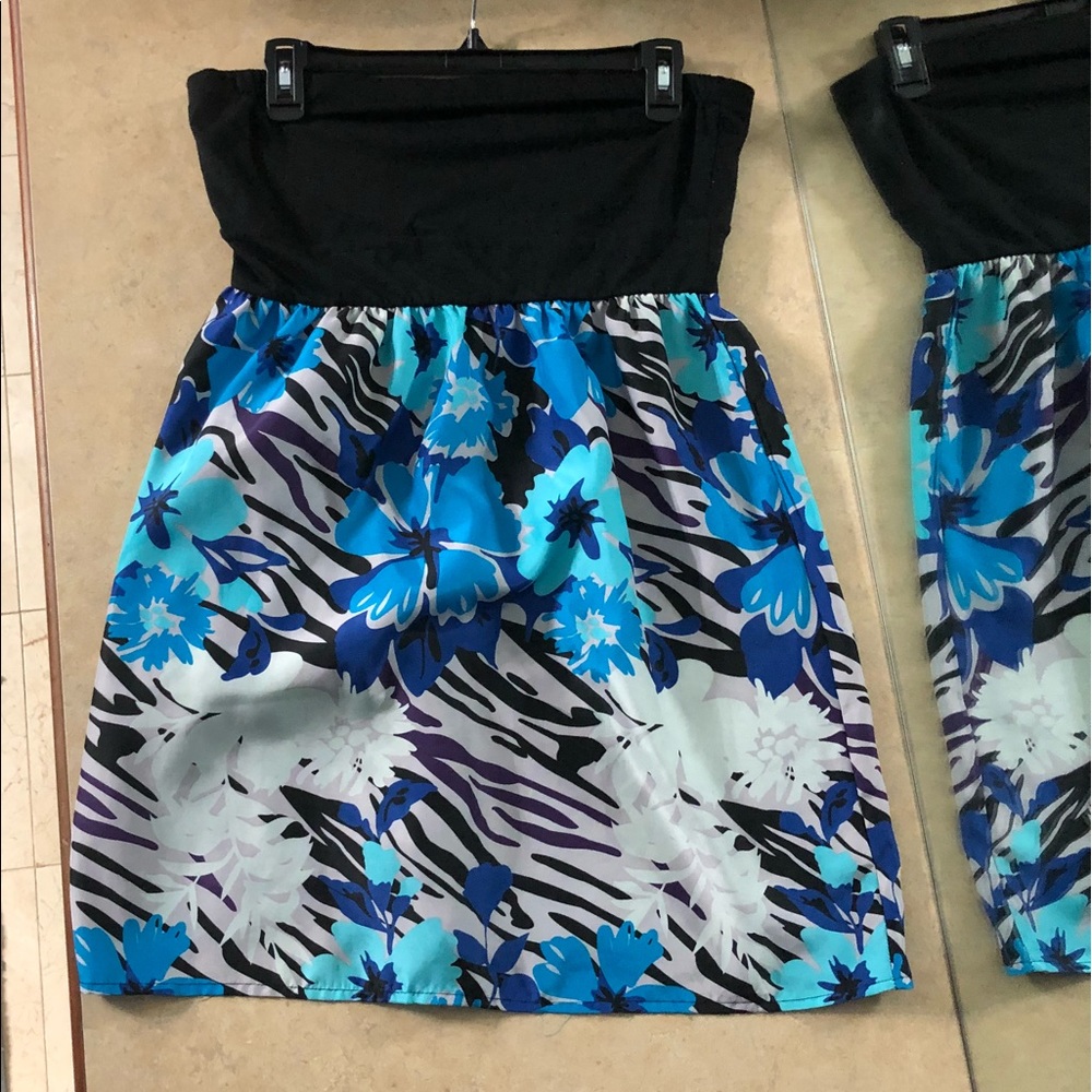 Women’s Dress ladies Large floral Strapless flare short dress skirt top flatter